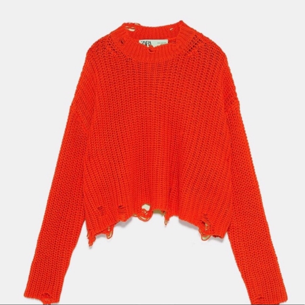 ZARA Orange distressed cropped knit